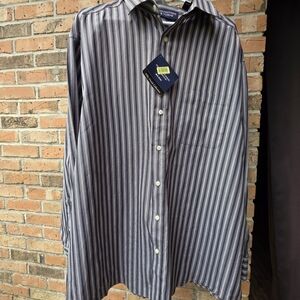 Roundtree & Yorke Casual Striped Shirt - Navy and Charcoal